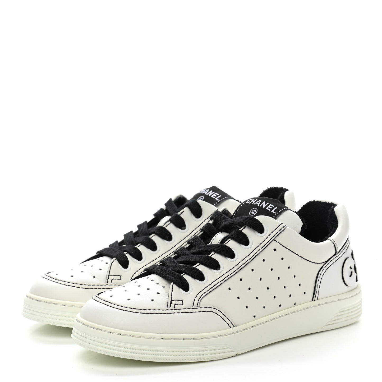 Calfskin Womens Logo Sneakers 36.5 Black White