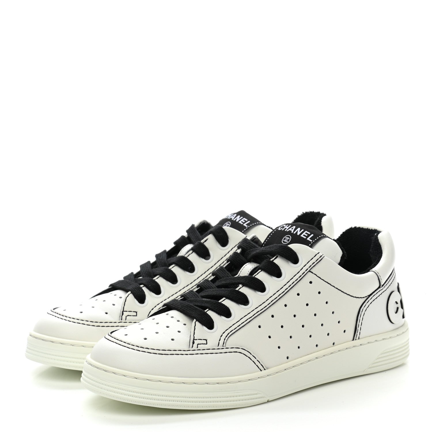 Chanel Calfskin Womens Logo Sneakers 36.5 Black White 3 of 9
