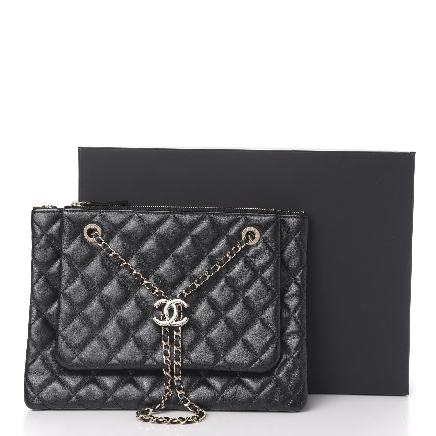 Chanel Shiny Lambskin Quilted Medium Double Case With Strap Black 22 of 23