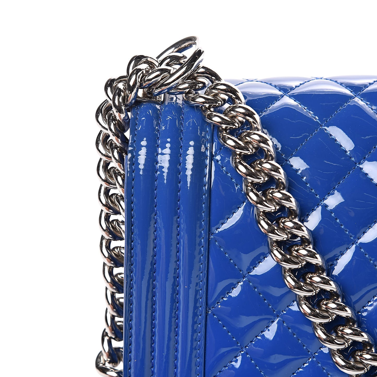 Patent Calfskin Quilted Medium Plexiglass Boy Flap Blue