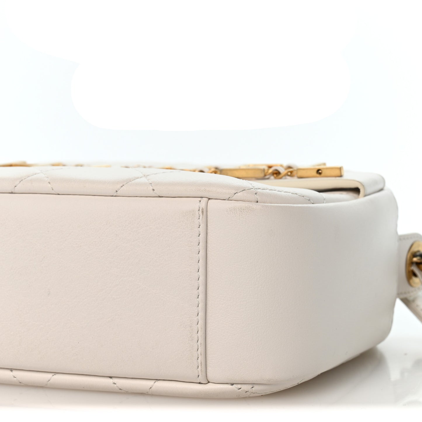 Calfskin Quilted Enchained Camera Case Bag White