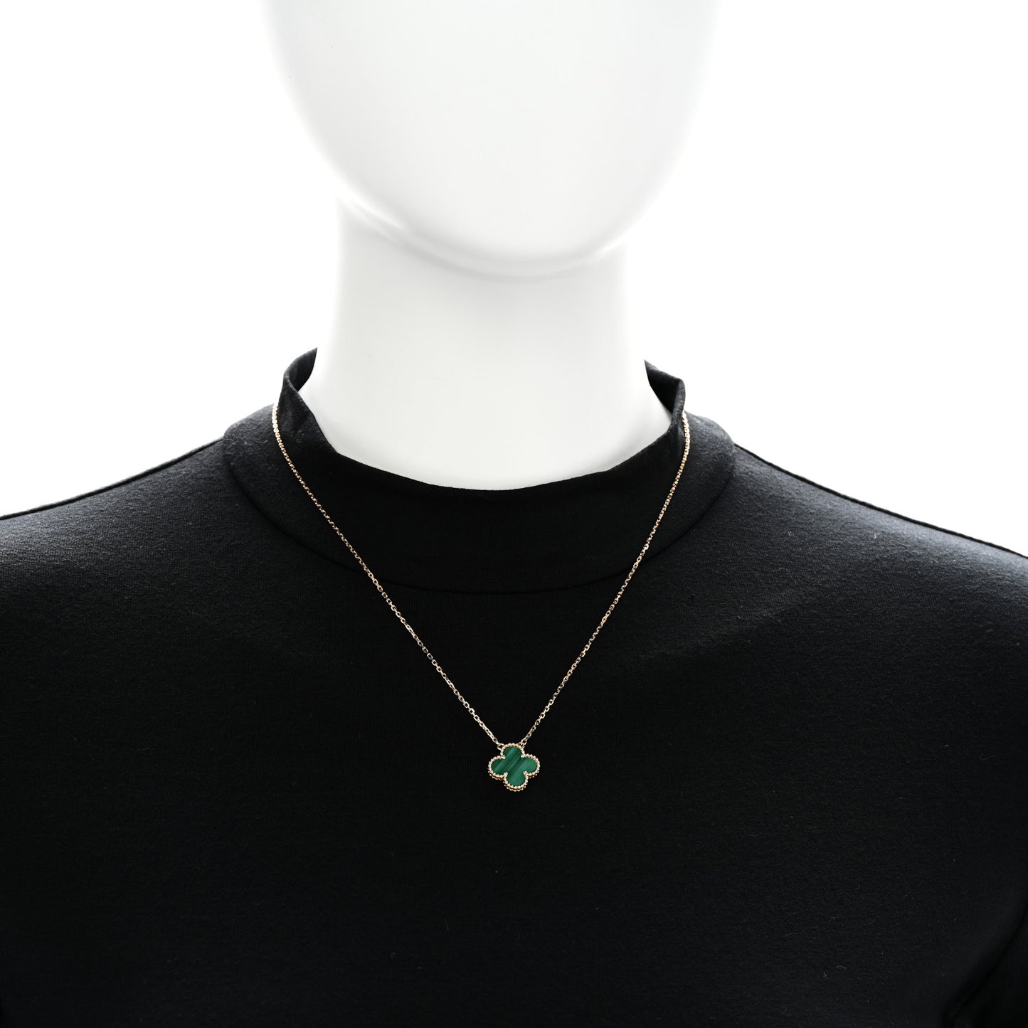 18K Yellow Gold Malachite Vintage Alhambra Pendant Necklace