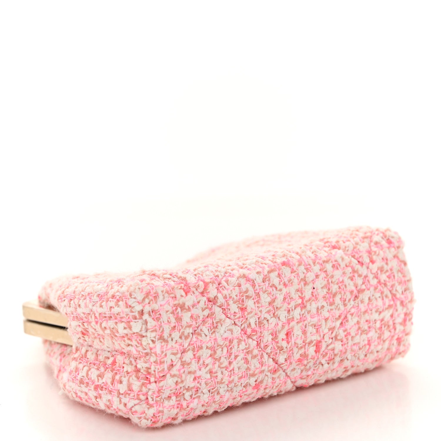 Chanel Tweed Kiss Lock Clutch With Chain Pale Pink Ecru 4 of 10