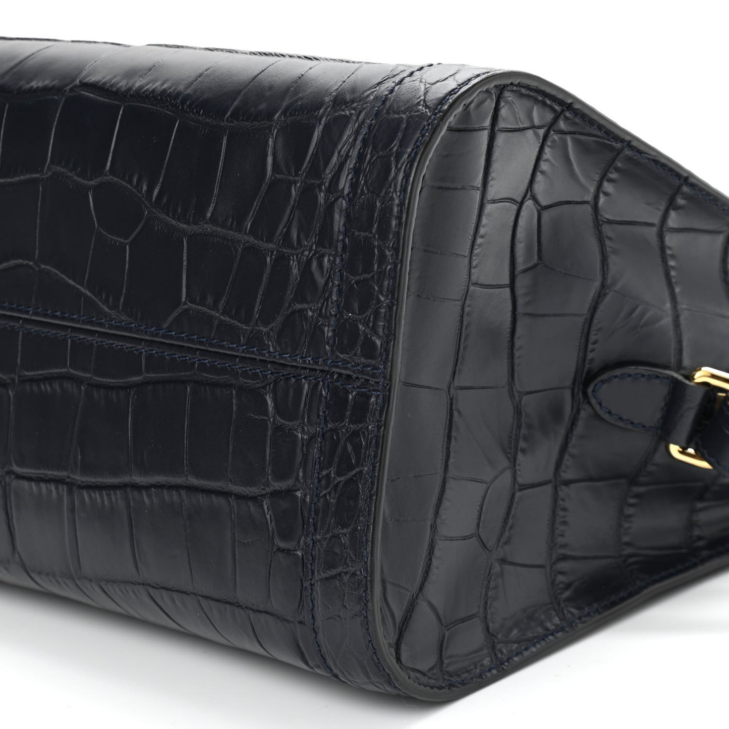 Calfskin Crocodile Embossed Small Skull Padlock Zip Around Tote Navy Blue