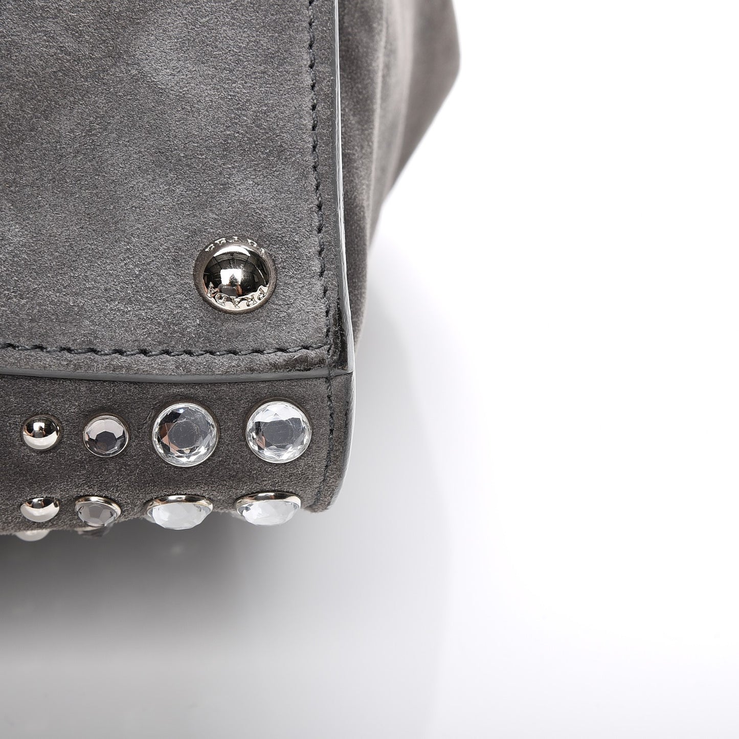 Scamosciato Suede Studded Crystal Twin Pocket Tote Marmo