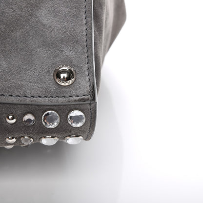 Prada Scamosciato Suede Studded Crystal Twin Pocket Tote Marmo 12 of 16