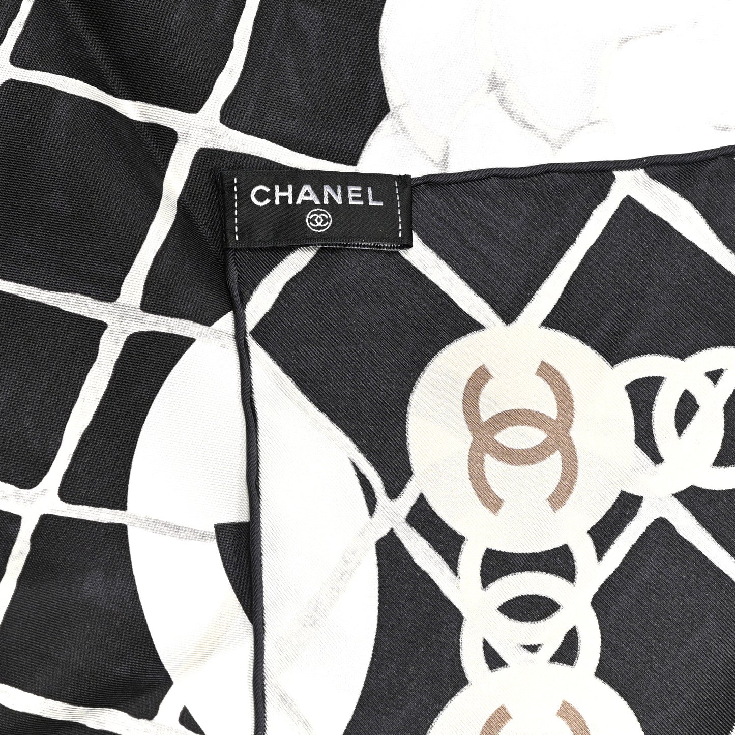 Silk Camellia CC Square Scarf Black