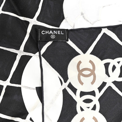 Chanel Silk Camellia CC Square Scarf Black 4 of 4