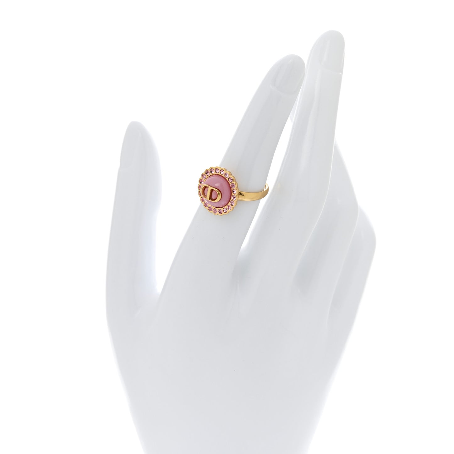 Metal Crystal Glass Petit CD Baroque Ring M 52 6 Gold Pink