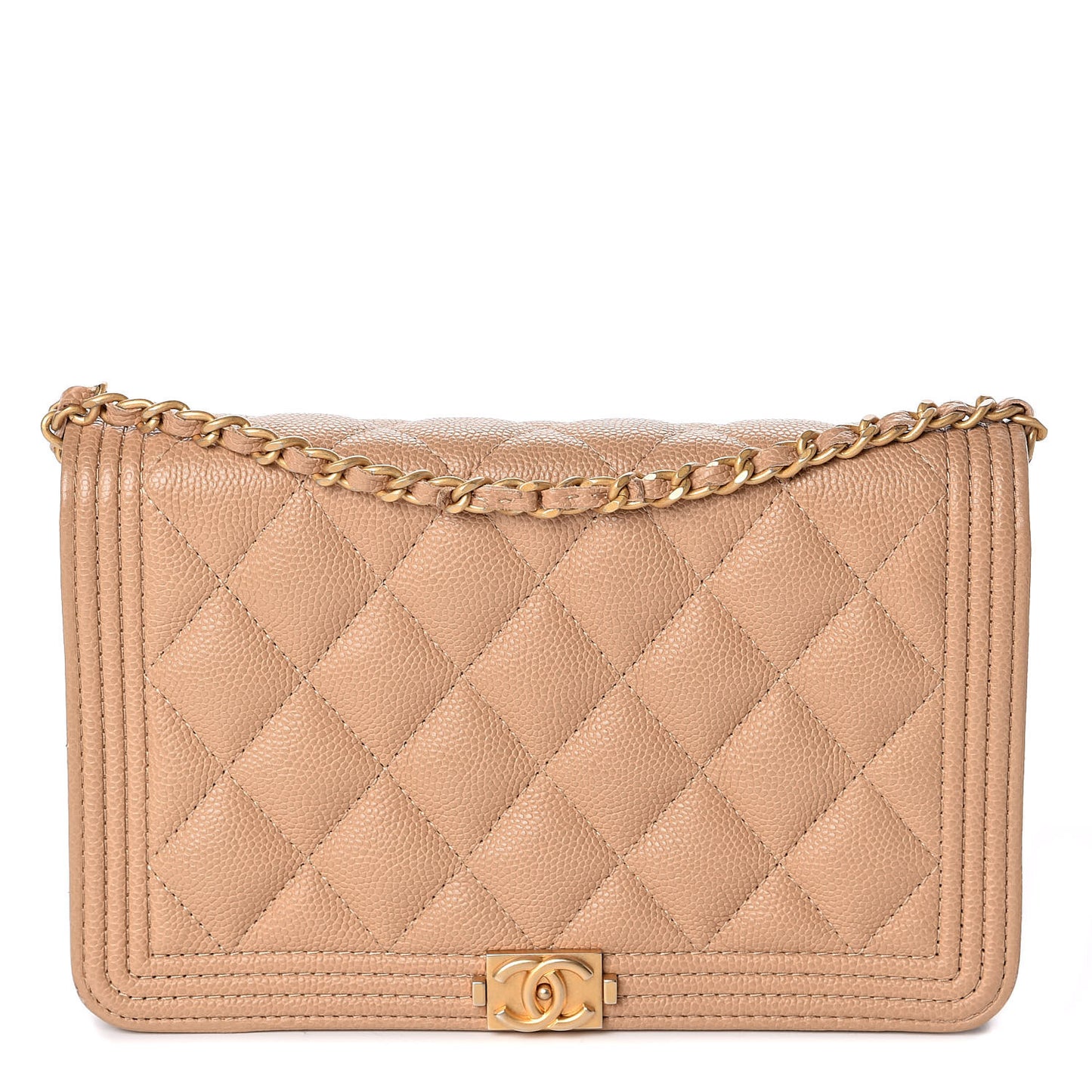 Caviar Quilted Boy Wallet On Chain WOC Beige