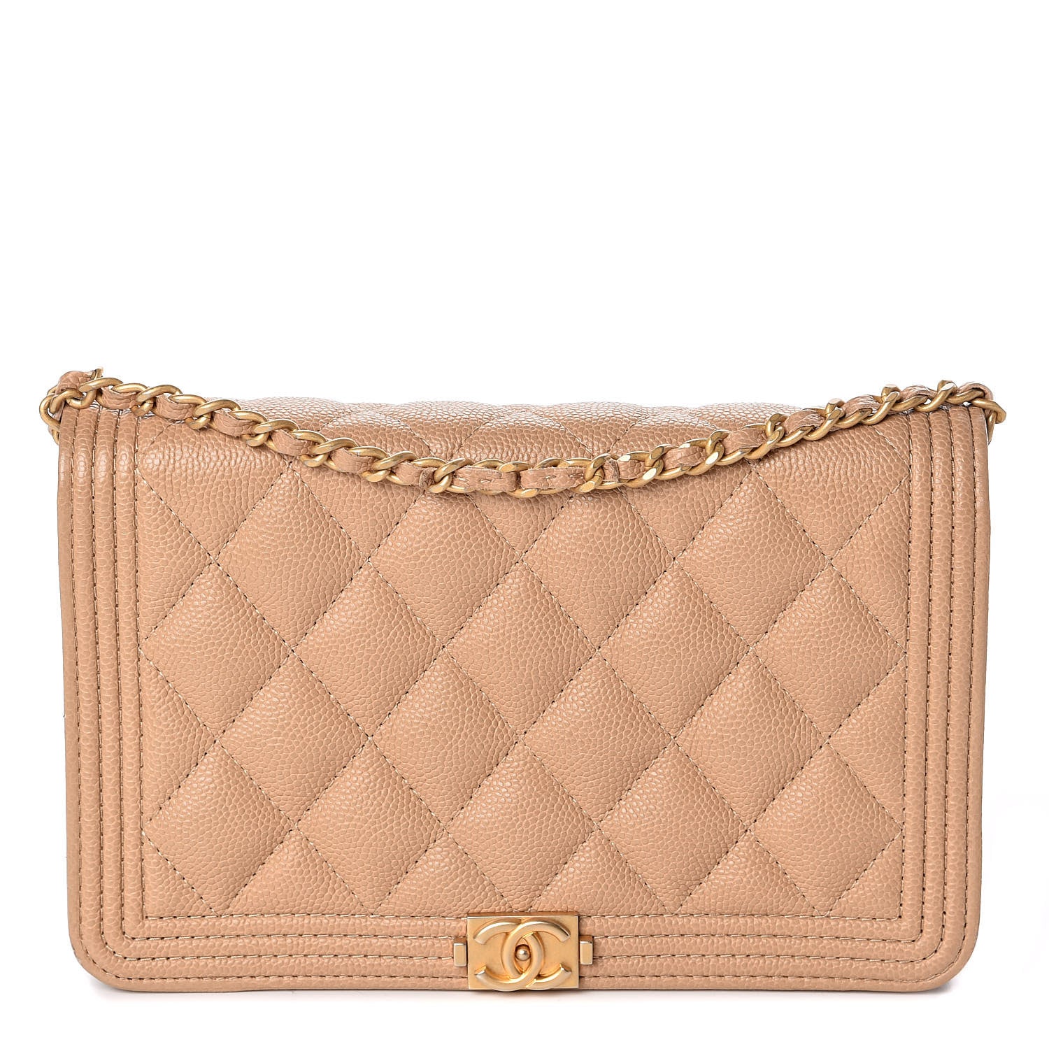 Chanel Caviar Quilted Boy Wallet On Chain WOC Beige 1 of 13