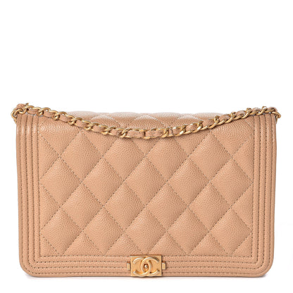 Chanel Caviar Quilted Boy Wallet On Chain WOC Beige 1 of 13