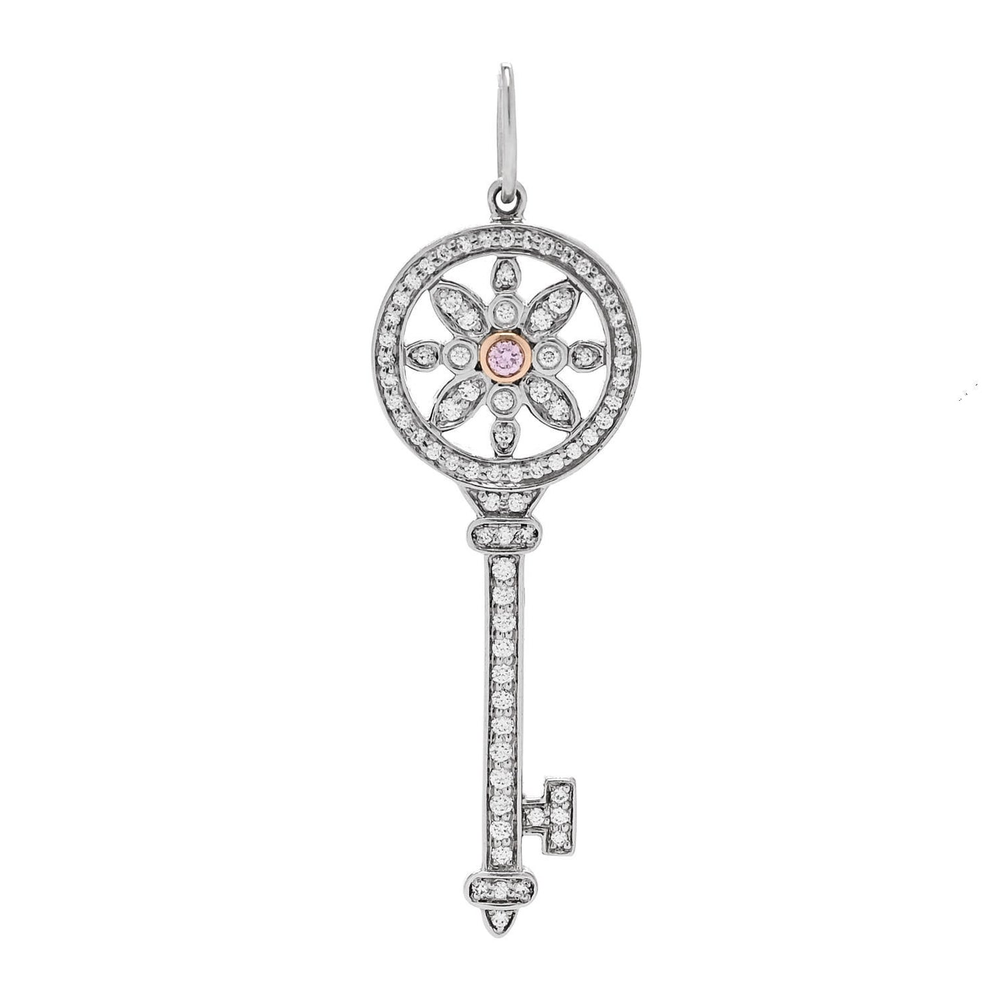 Platinum 18K Rose Gold Pink Diamond Daisy Key Pendant