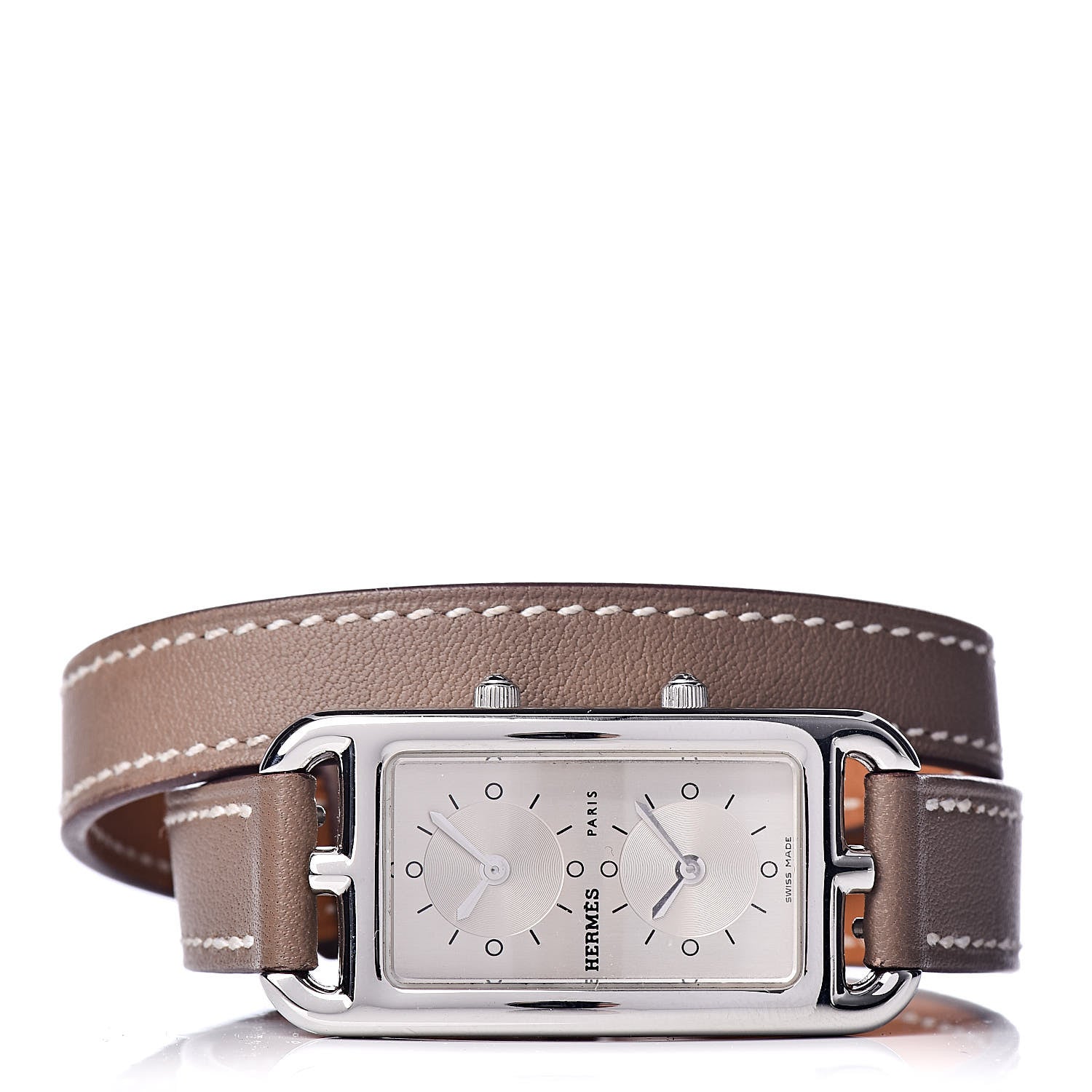 Hermes Stainless Steel Swift 20mm Cape Cod Double Tour Deux Zones Quartz Watch Etoupe 3 of 8