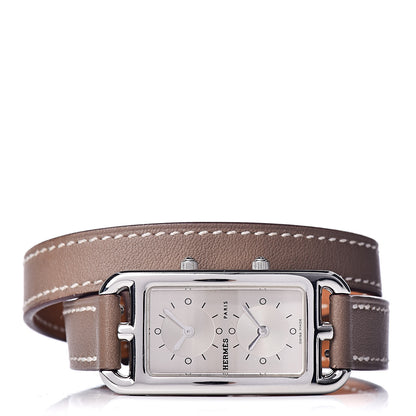 Hermes Stainless Steel Swift 20mm Cape Cod Double Tour Deux Zones Quartz Watch Etoupe 3 of 8