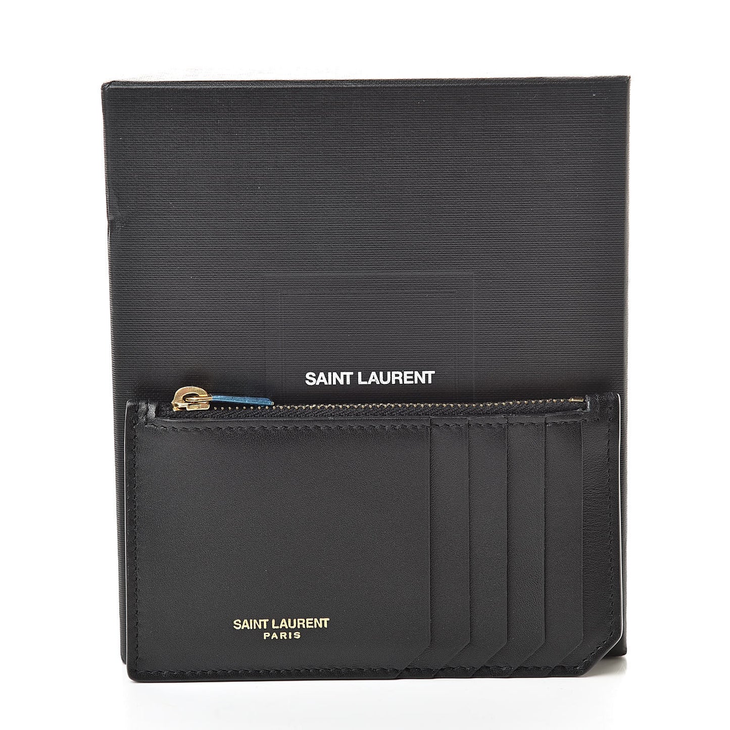 Calfskin 5 Fragments Zip Pouch Card Holder Black