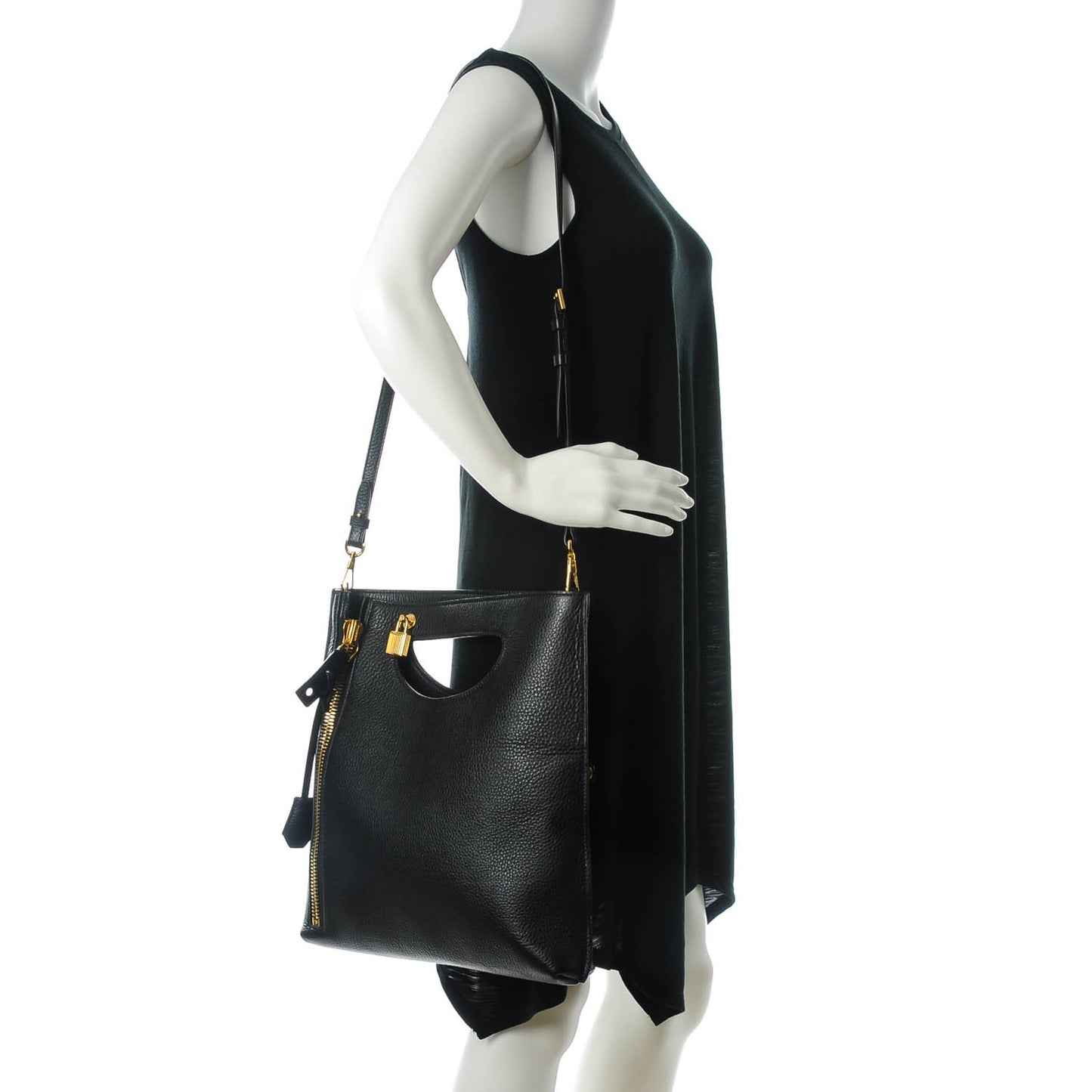 Pebbled Calfskin Small Alix Zip Padlock Zip Shoulder Bag Black