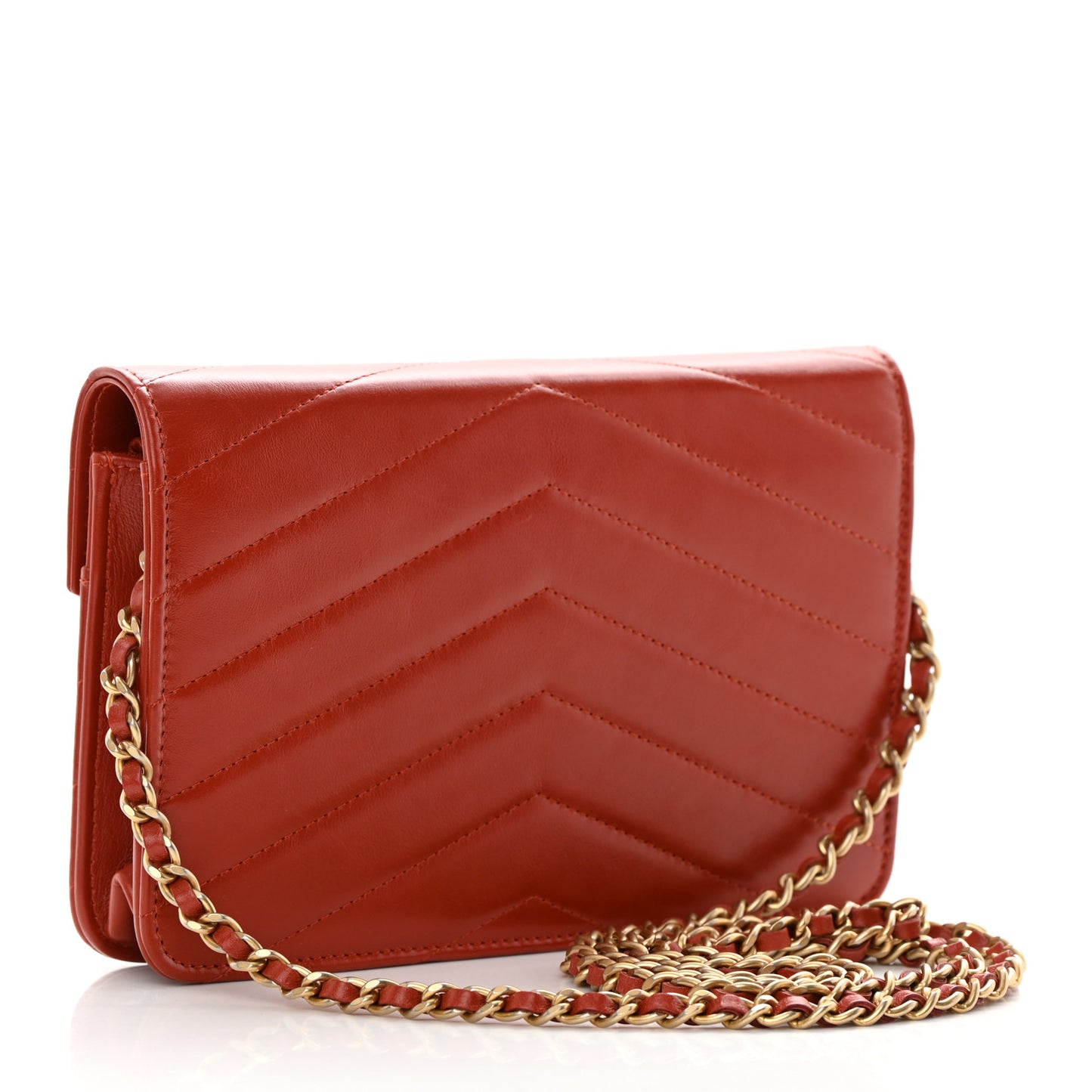 Calfskin Chevron Quilted Medal Wallet On Chain WOC Red