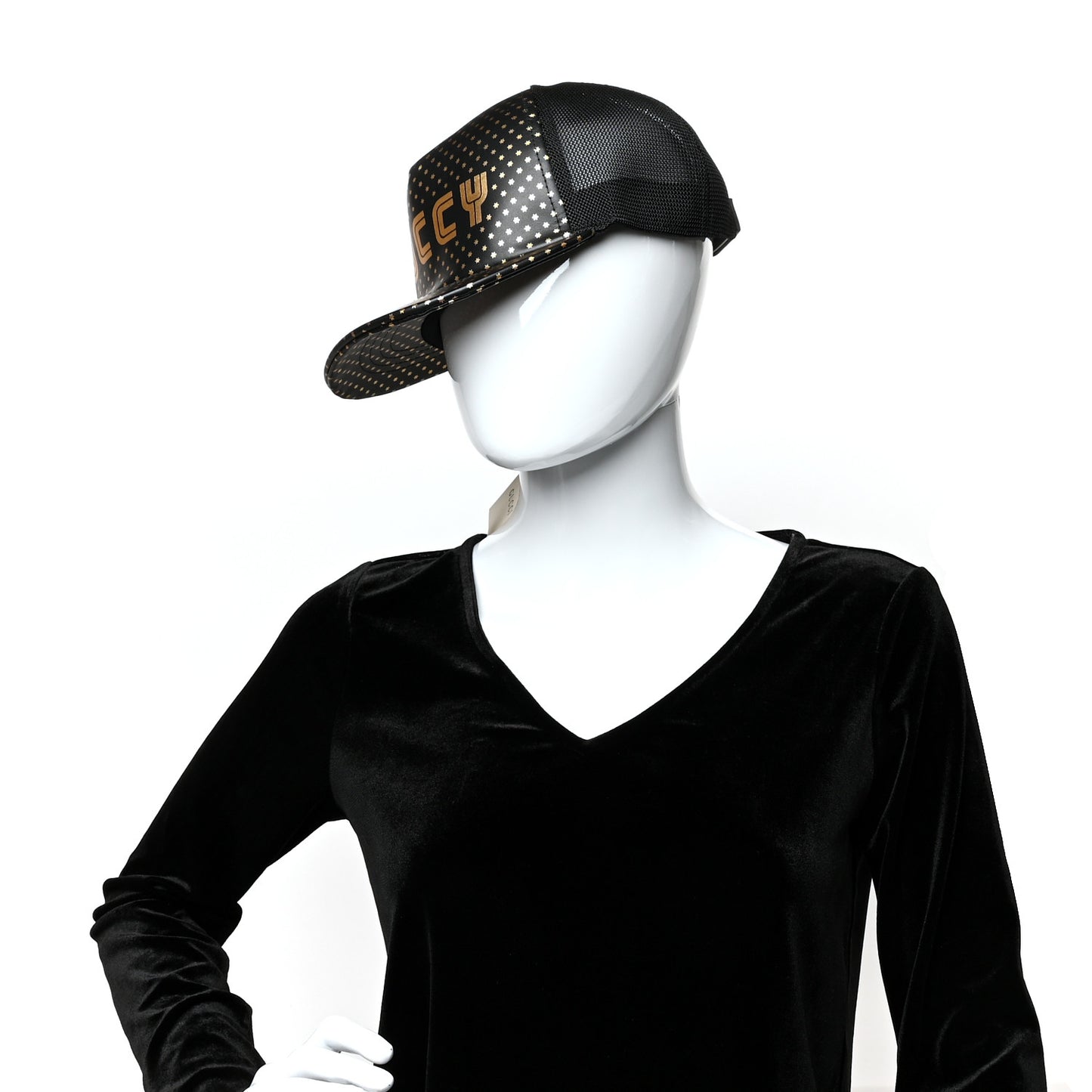 X SEGA Calfskin GUCCY Stars Baseball Hat L Black Gold