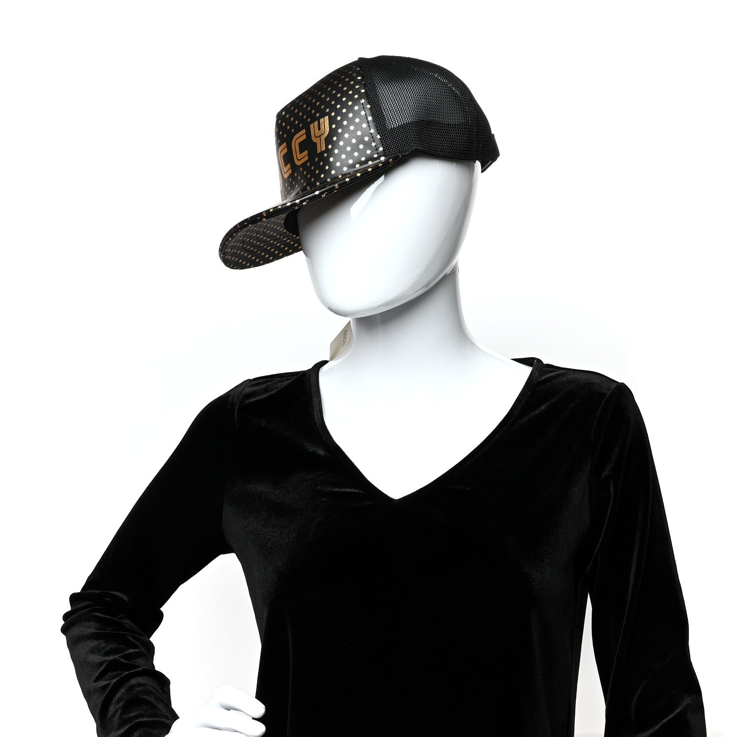 Gucci X SEGA Calfskin GUCCY Stars Baseball Hat L Black Gold 2 of 9