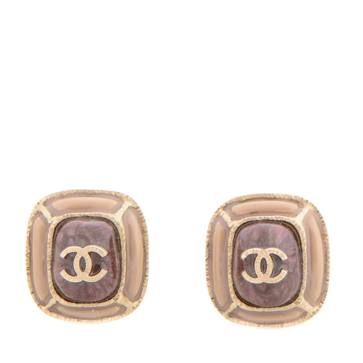 Glitter Enamel CC Earrings Brown Beige Gold