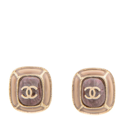 Chanel Glitter Enamel CC Earrings Brown Beige Gold 1 of 5