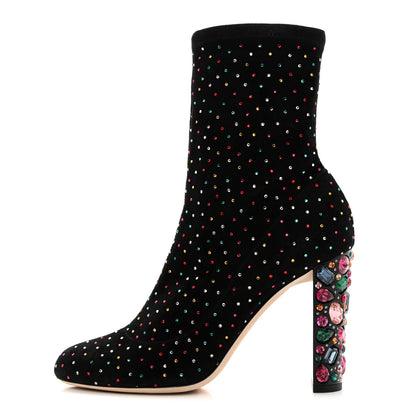 Jimmy Choo Suede Scattered Crystal Embellished Maine 100 Booties 39 Black Multicolor 1 of 8