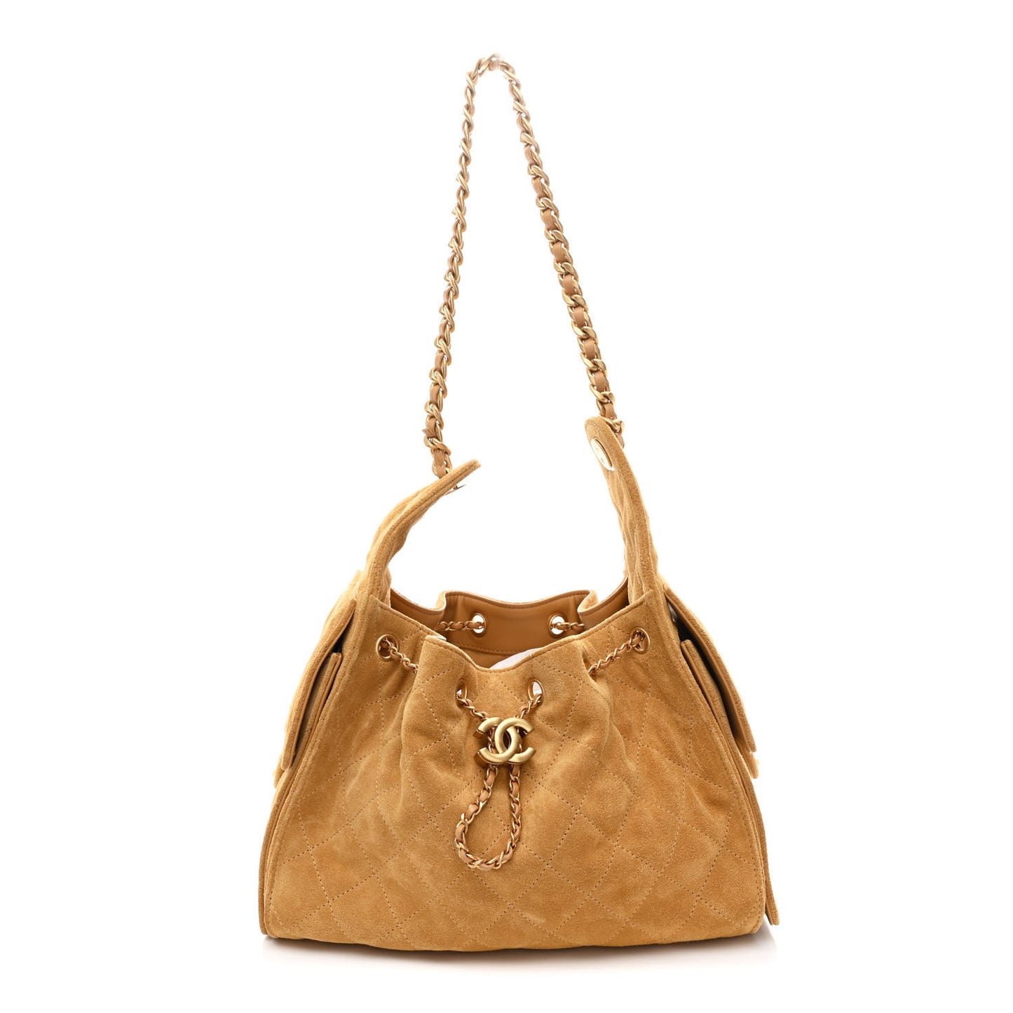 Suede Quilted Small Chanel 25 Handbag Beige