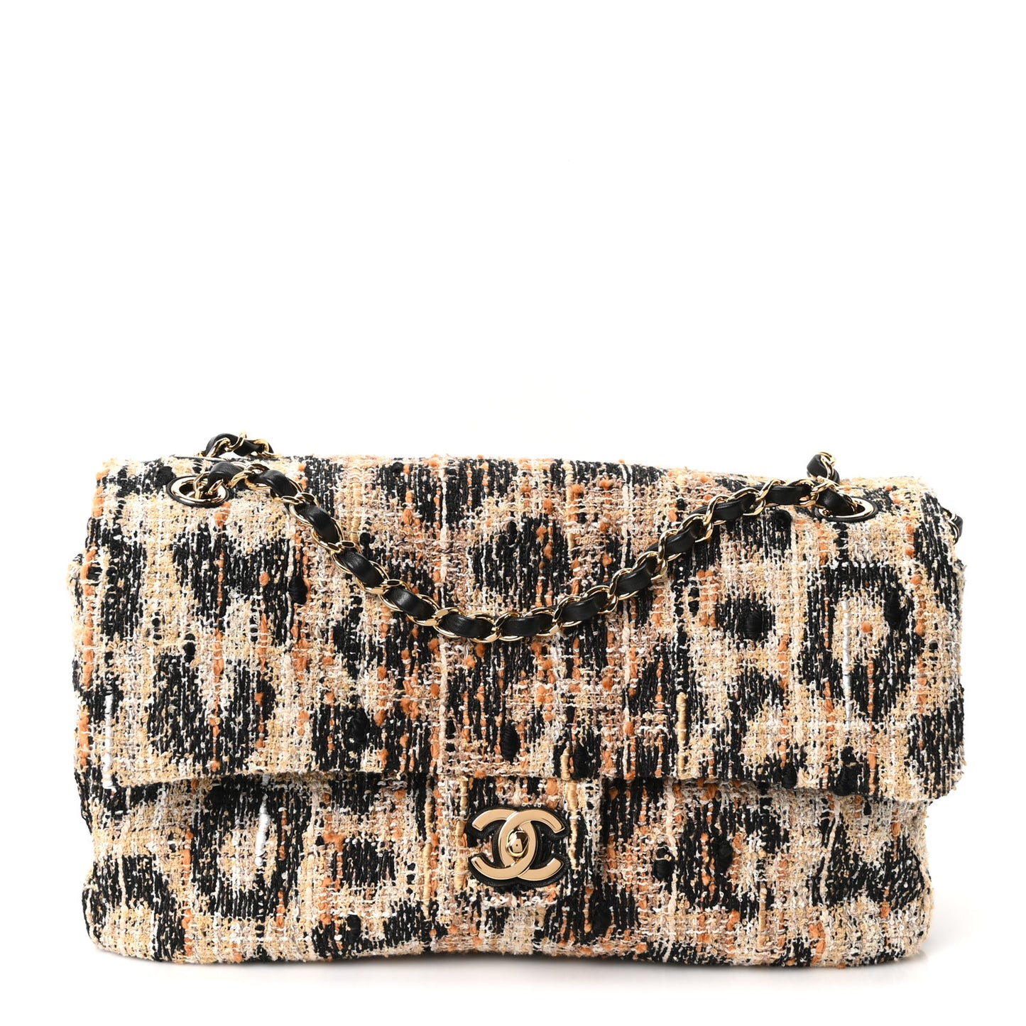 Tweed Mixed Fibers Leopard Print Small Souplissimo Maxi Flap Brown Black White