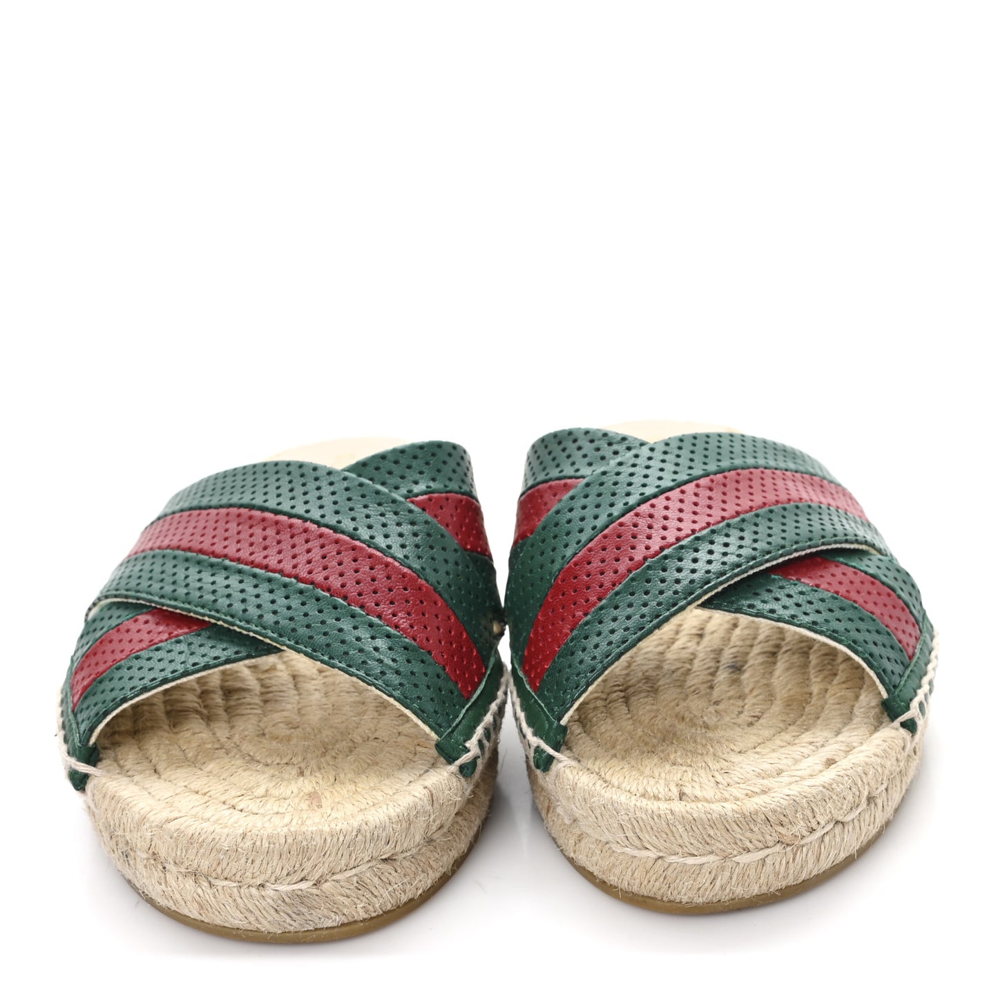 Malaga Kid Perforated Criss Cross Espadrille Slide Sandals 38.5 Emerald Hibiscus Red