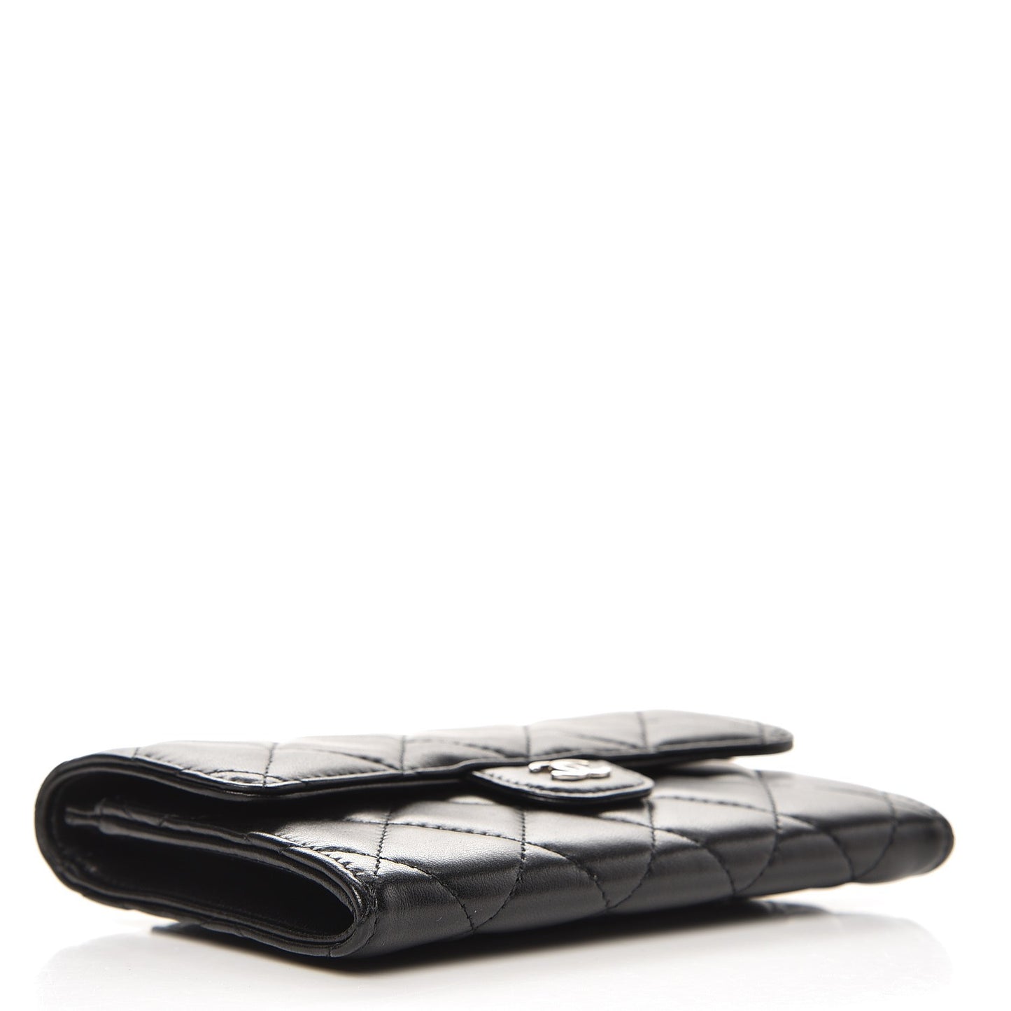 Lambskin Quilted Small Flap Wallet Black