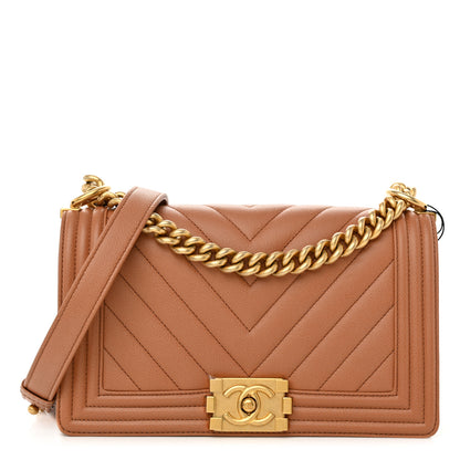 Chanel Caviar Chevron Quilted Medium Boy Flap Brown 1 of 11