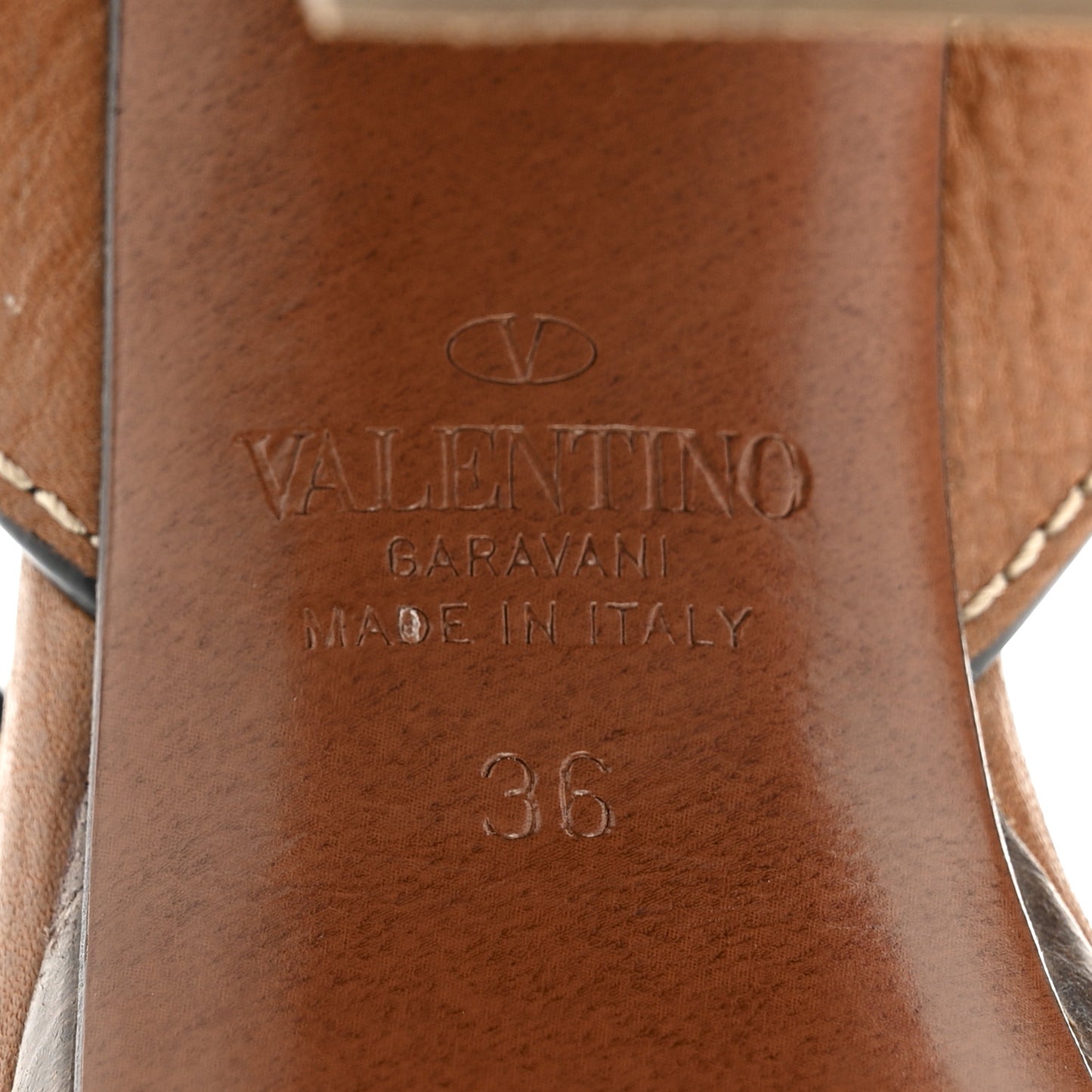 Grainy Cowhide VLogo Platform Sandals 38 Cuoio