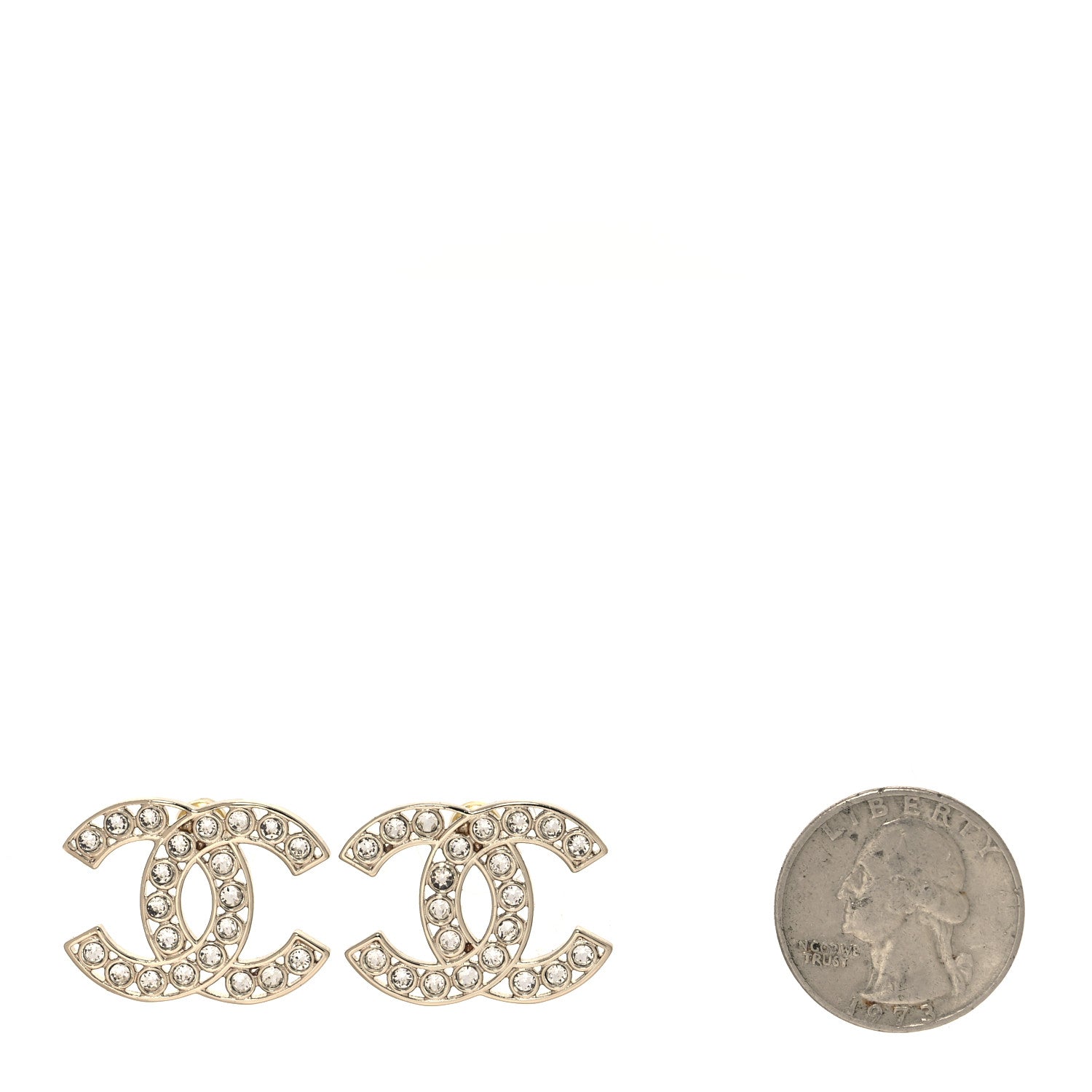 Chanel Metal Crystal Large CC Earrings Light Gold 2 of 5