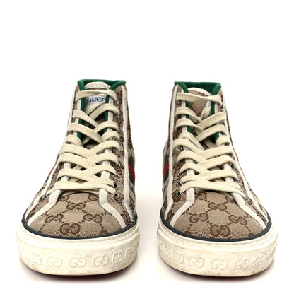 Gucci GG Monogram Web Mens 1977 Tennis High Top Sneakers 6.5 Beige Ebony Mystic White 3 of 8