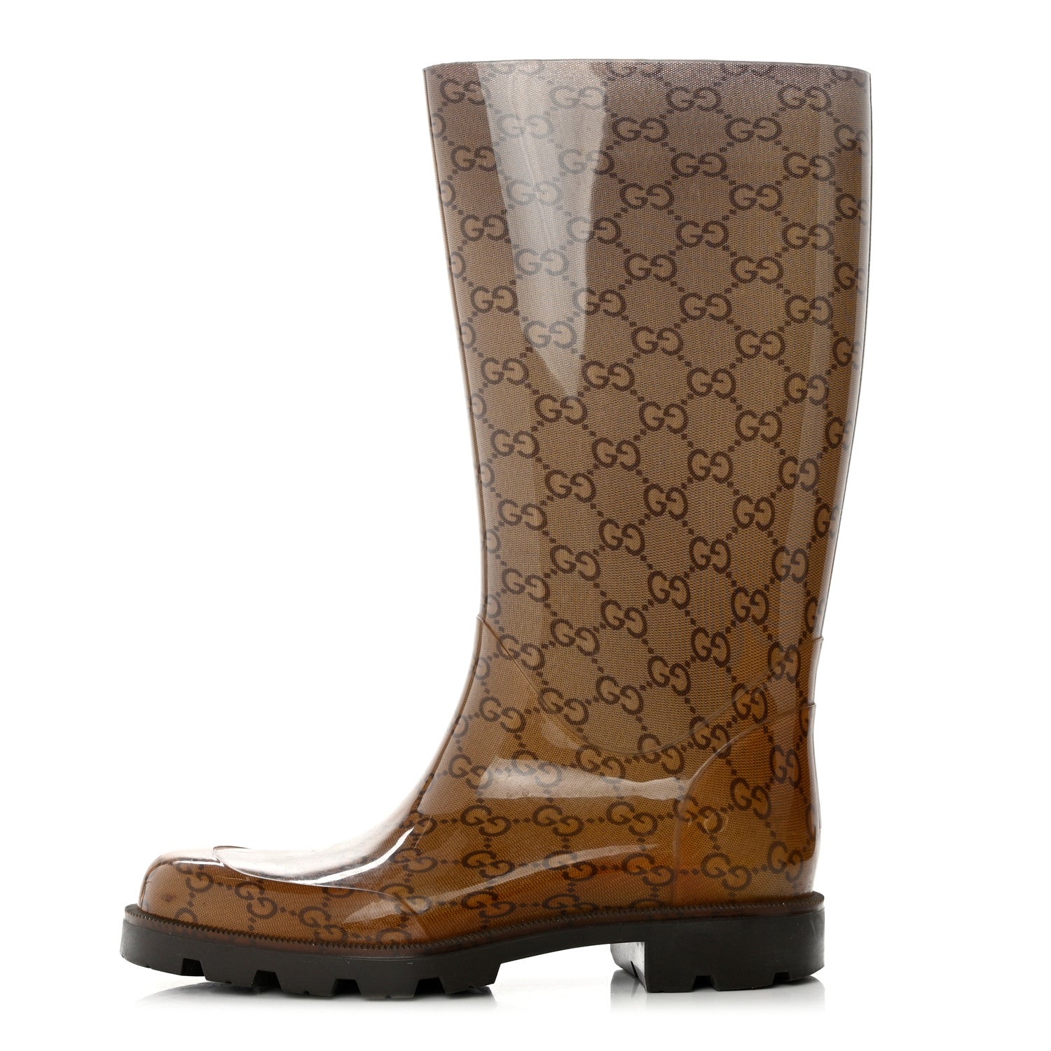 Gucci Rubber Monogram Edinburg Rain Boots 36 Transparent Cocoa 1 of 7