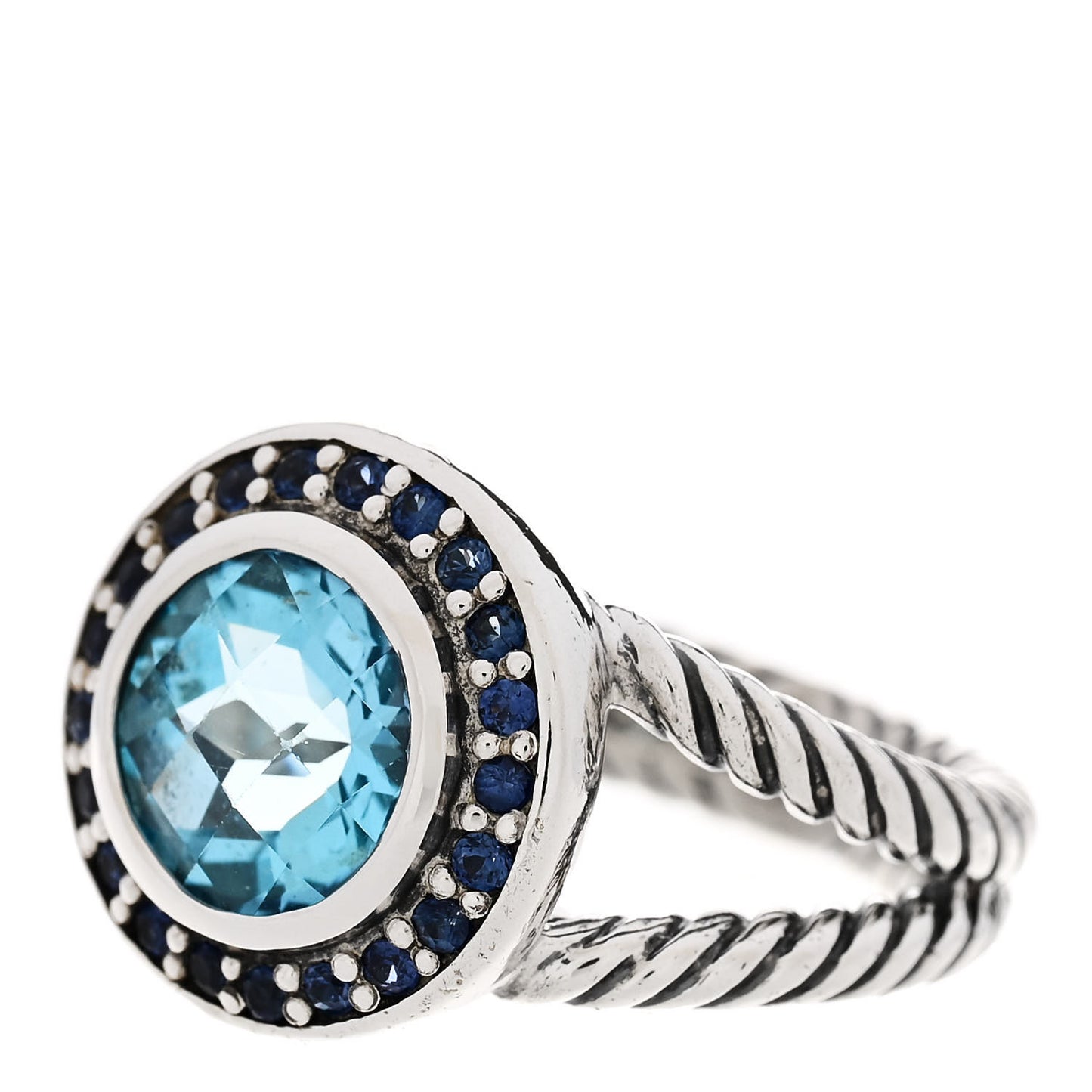 Sterling Silver Blue Topaz Sapphire 8mm Petite Cerise Ring 49 5