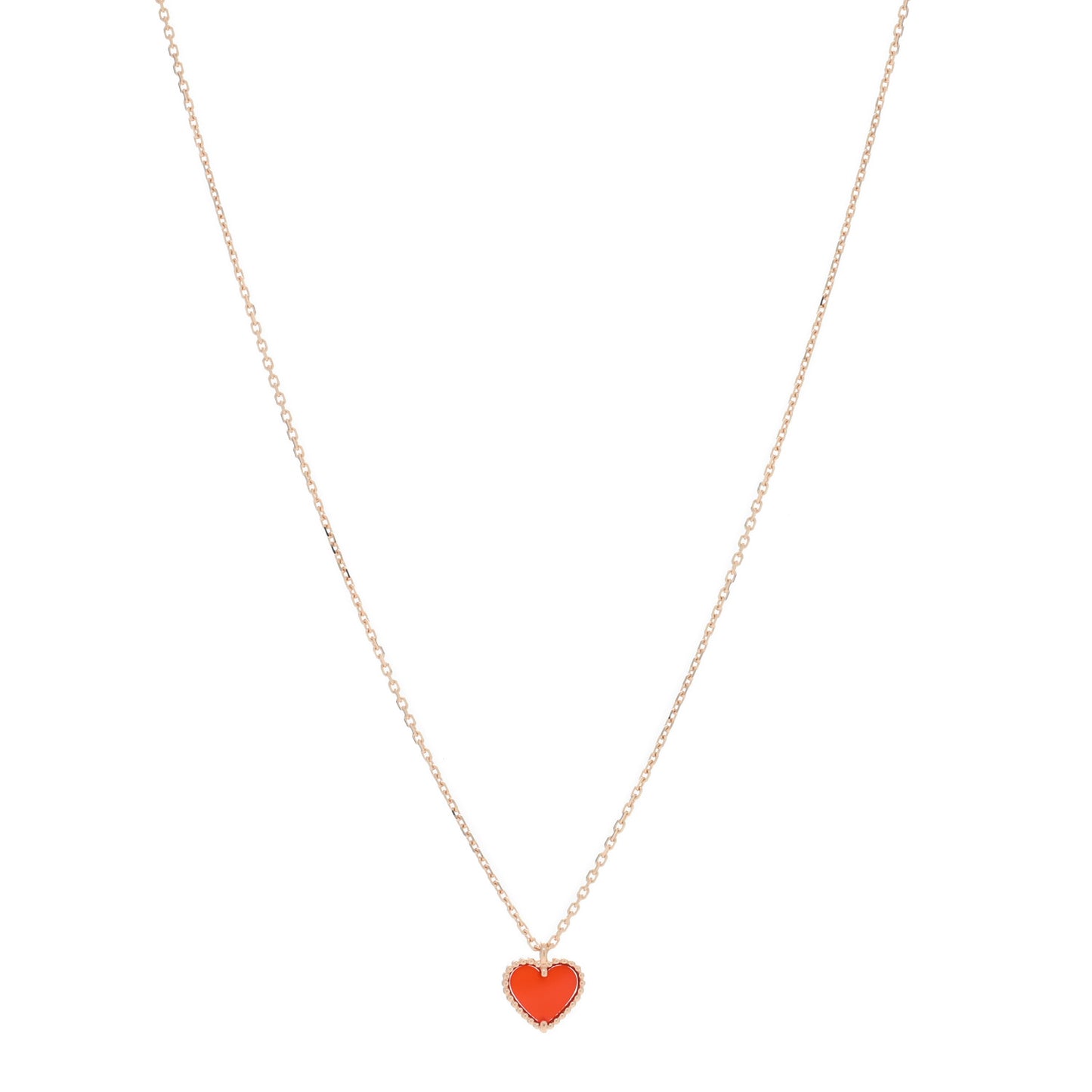 18K Rose Gold Carnelian Sweet Alhambra Heart Pendant Necklace