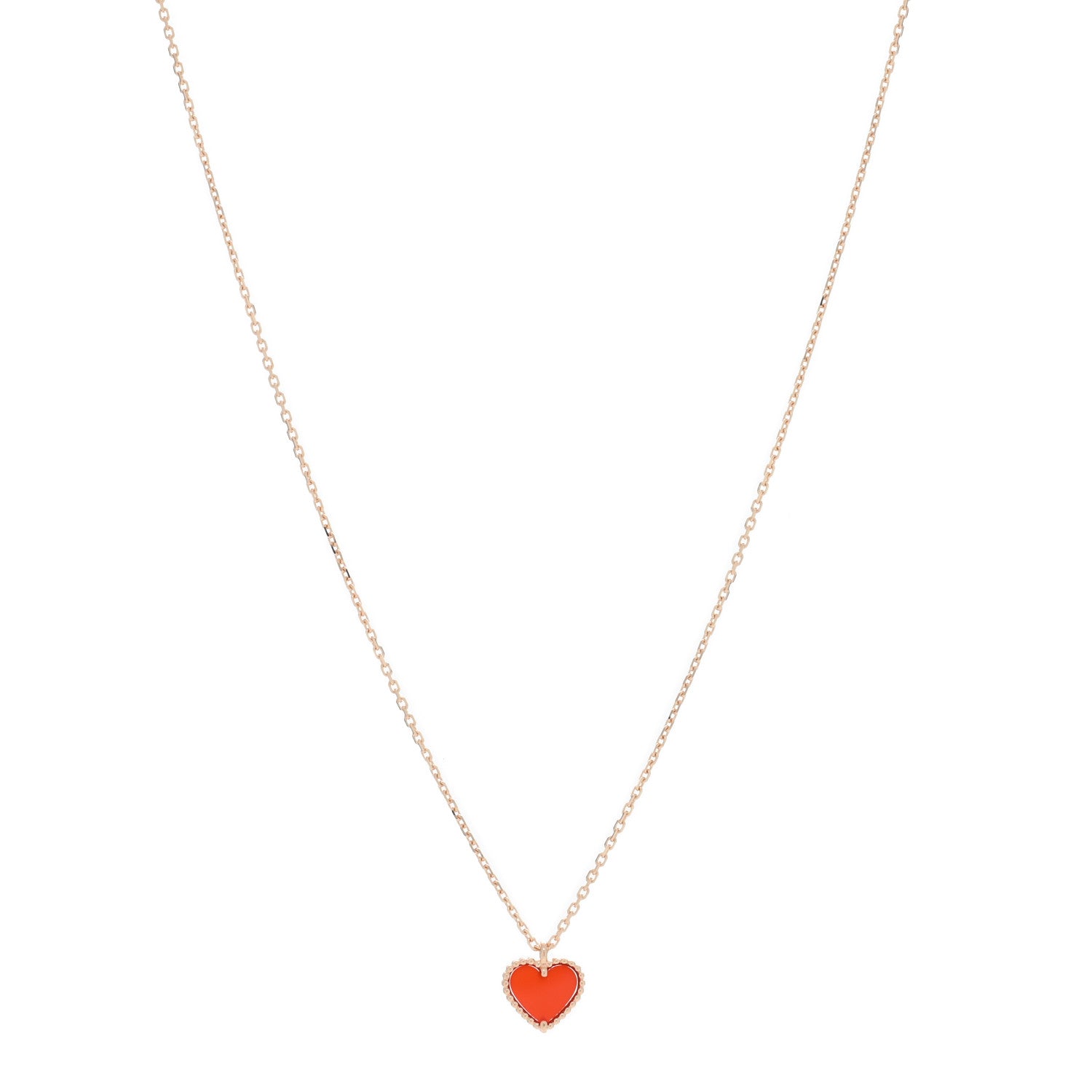 Van Cleef & Arpels 18K Rose Gold Carnelian Sweet Alhambra Heart Pendant Necklace 1 of 5