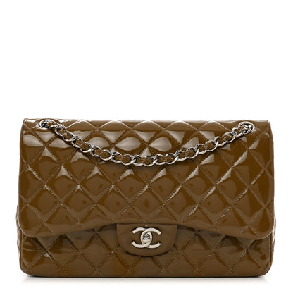 Chanel Patent Calfskin Quilted Jumbo Double Flap Brown 1 of 14