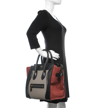 Celine Bullhide Calfskin Suede Mini Tri-Color Luggage Dark Ruby 2 of 8