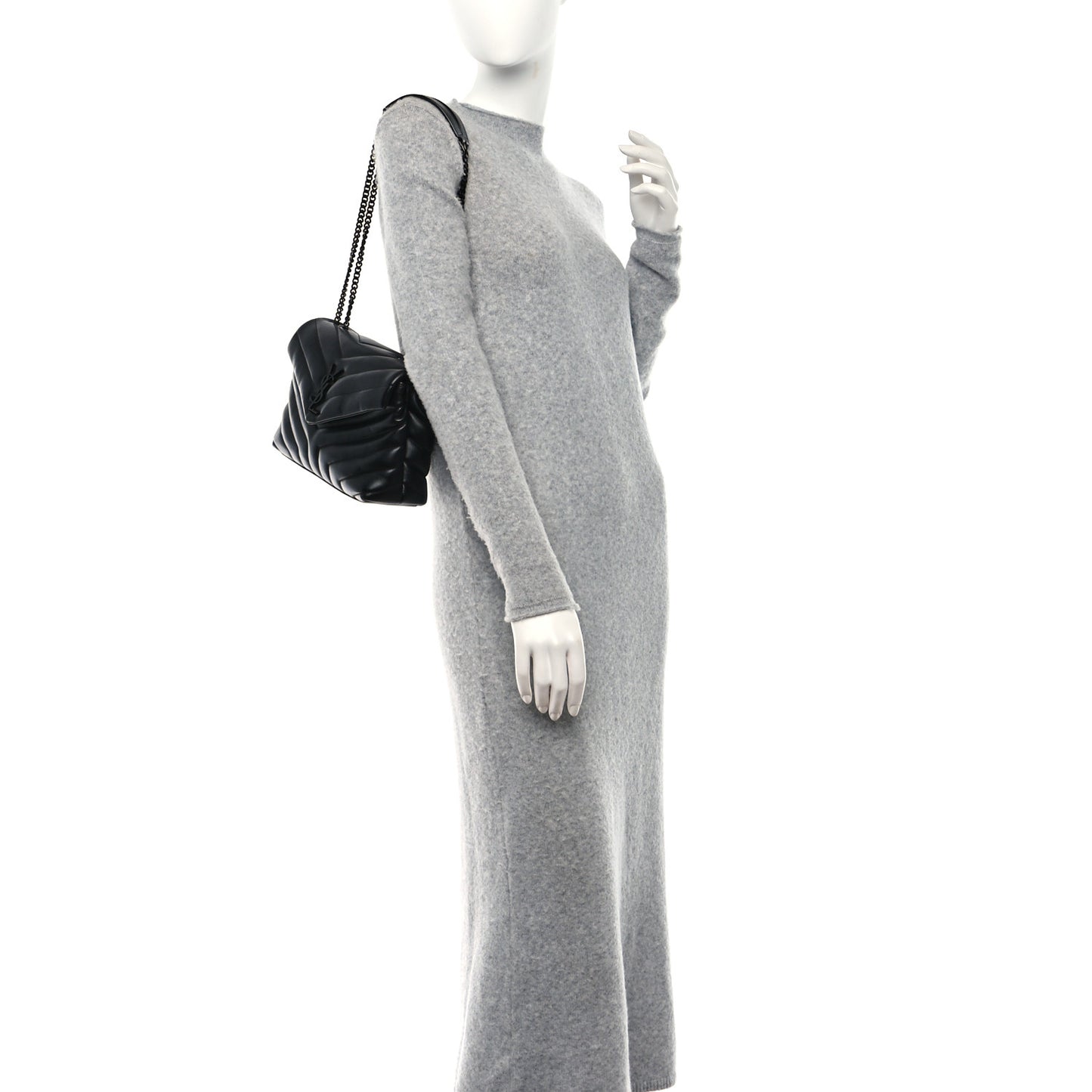 Calfskin Y Quilted Monogram Monochrome Small Loulou Chain Satchel Black