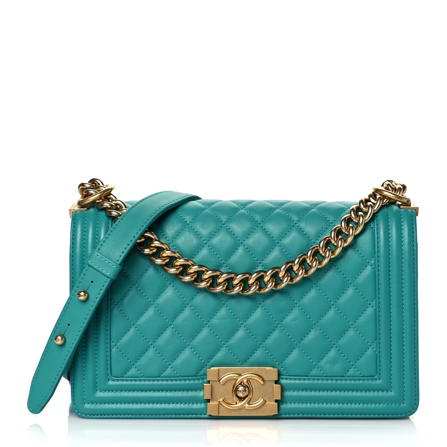 Calfskin Quilted Medium Boy Flap Turquoise