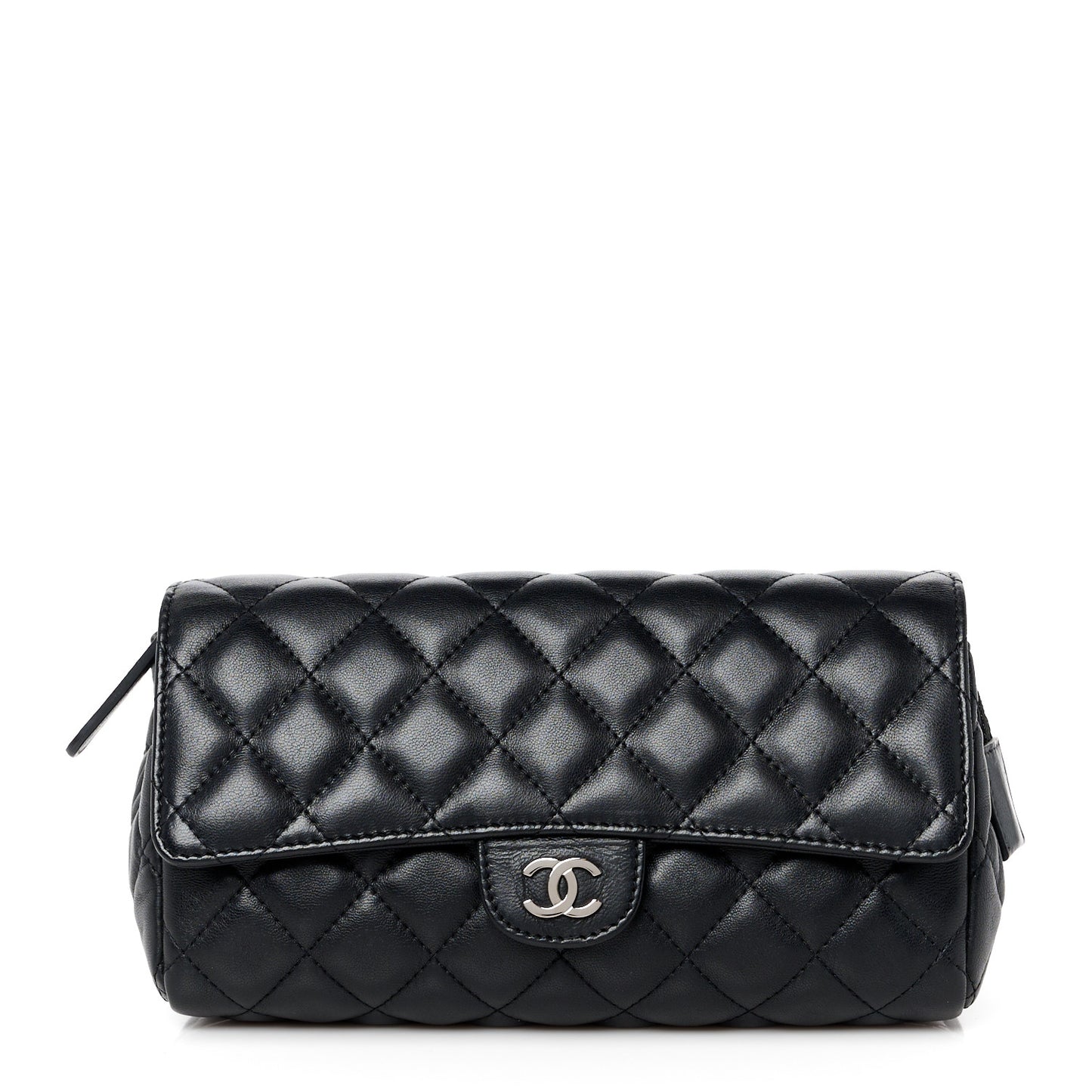 Lambskin Quilted Flap Cosmetic Case Black