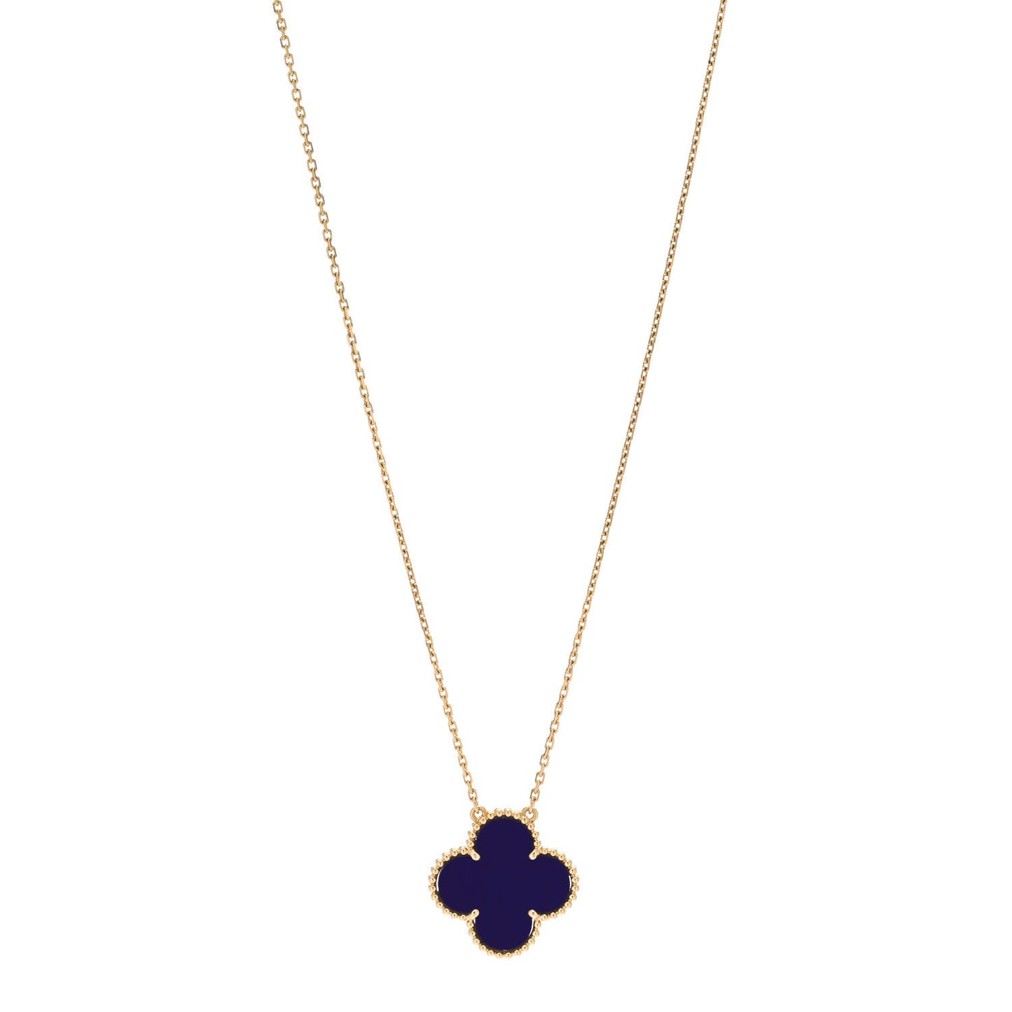 18K Yellow Gold Blue Sevres Porcelain Magic Alhambra Vendome Necklace