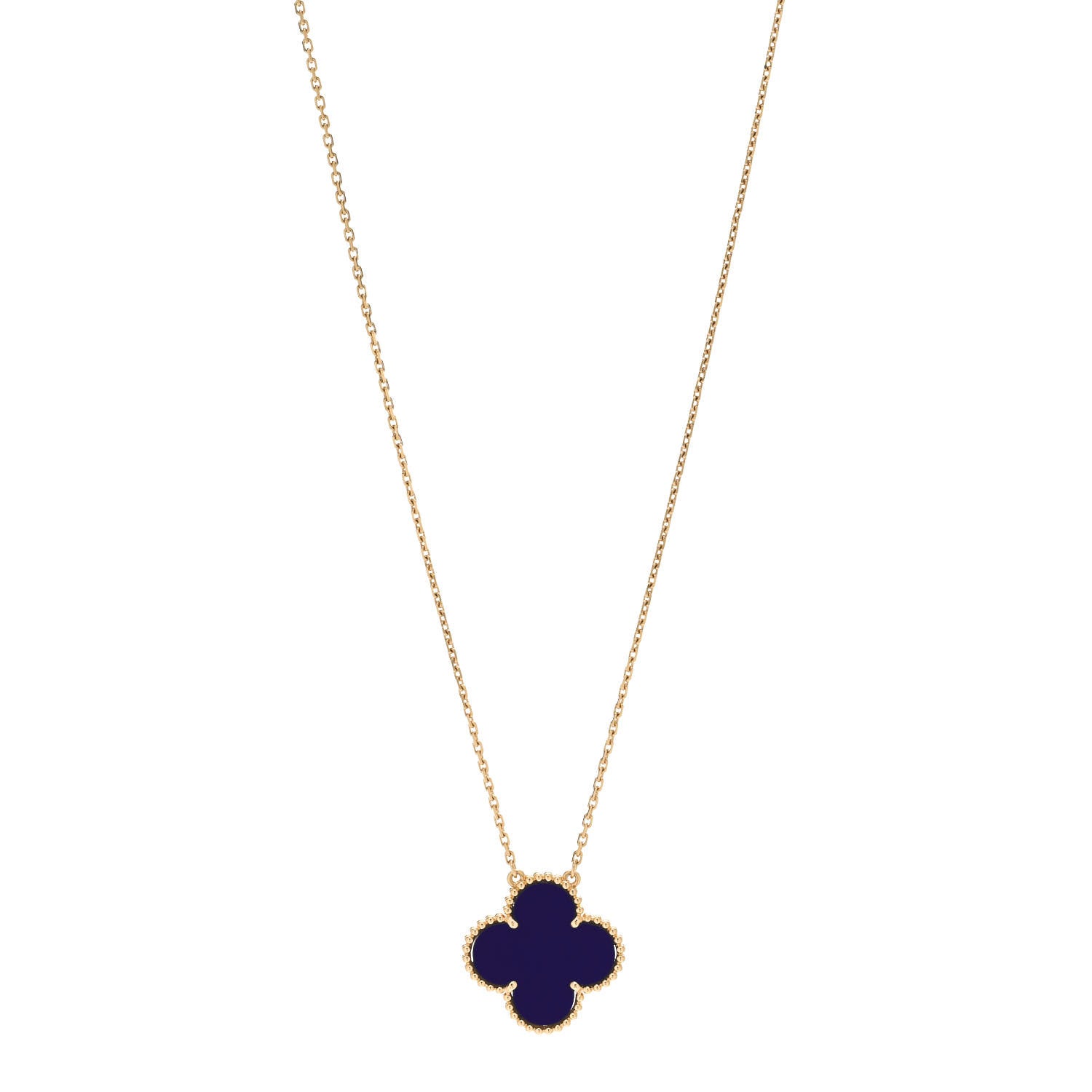 Van Cleef & Arpels 18K Yellow Gold Blue Sevres Porcelain Magic Alhambra Vendome Necklace 1 of 6