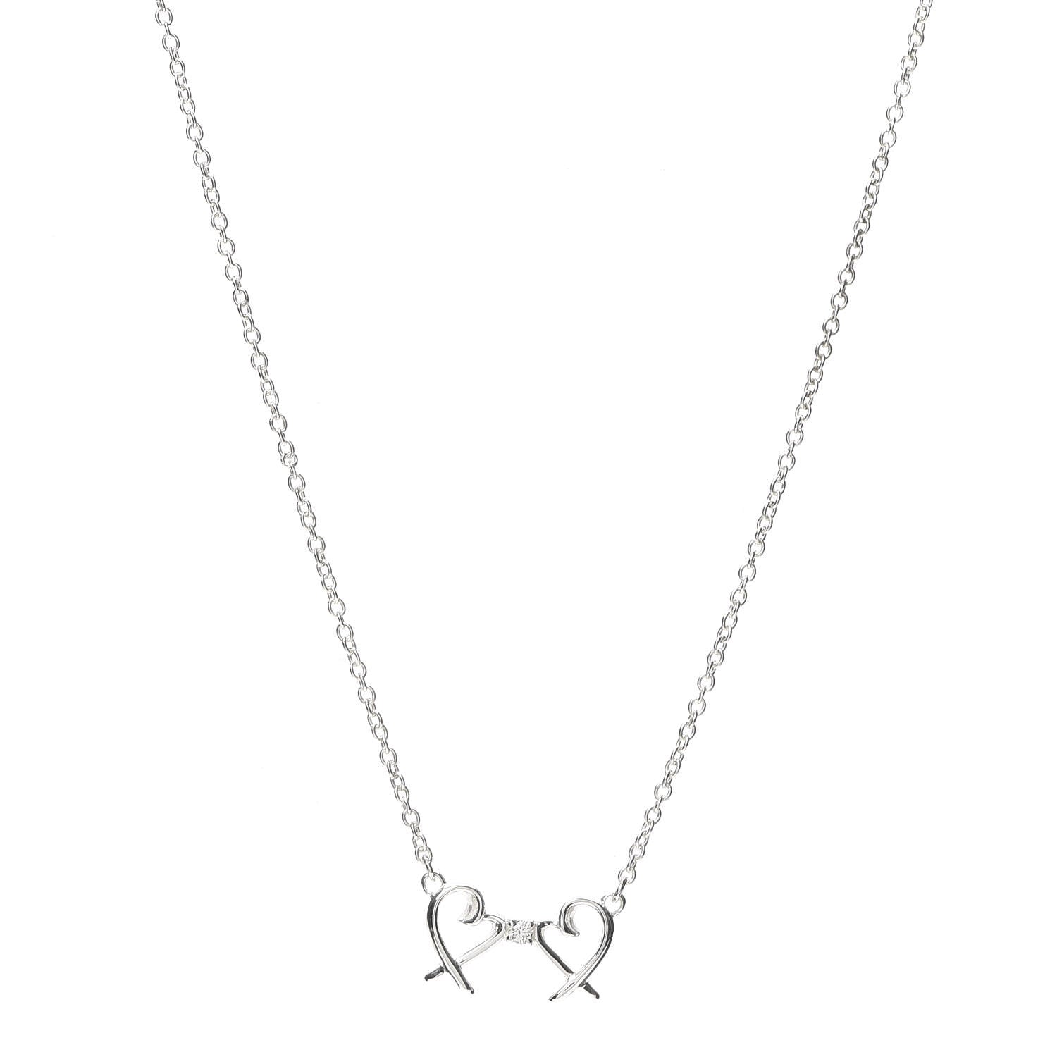 Tiffany Sterling Silver Diamond Paloma Picasso Double Loving Heart Necklace 1 of 5