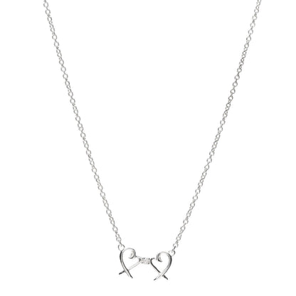 Tiffany Sterling Silver Diamond Paloma Picasso Double Loving Heart Necklace 1 of 5