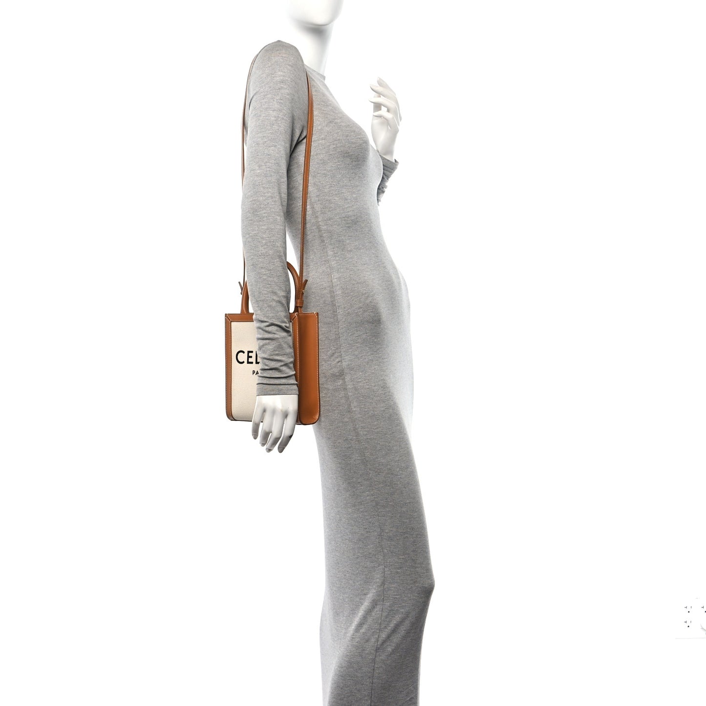 Canvas Calfskin Mini Vertical Cabas Natural Tan