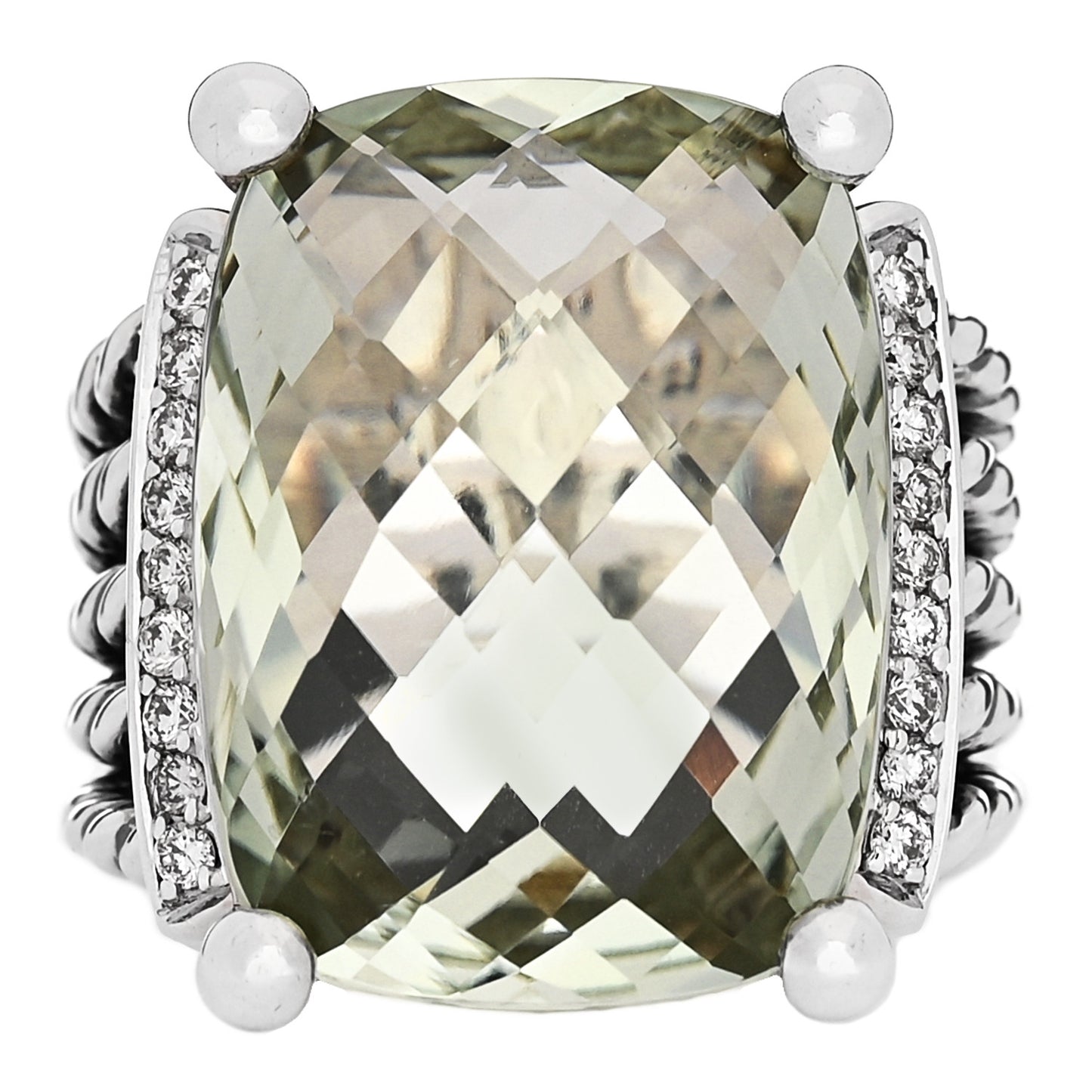 Sterling Silver Diamond Prasiolite 20mm Wheaton Ring 53 6.5